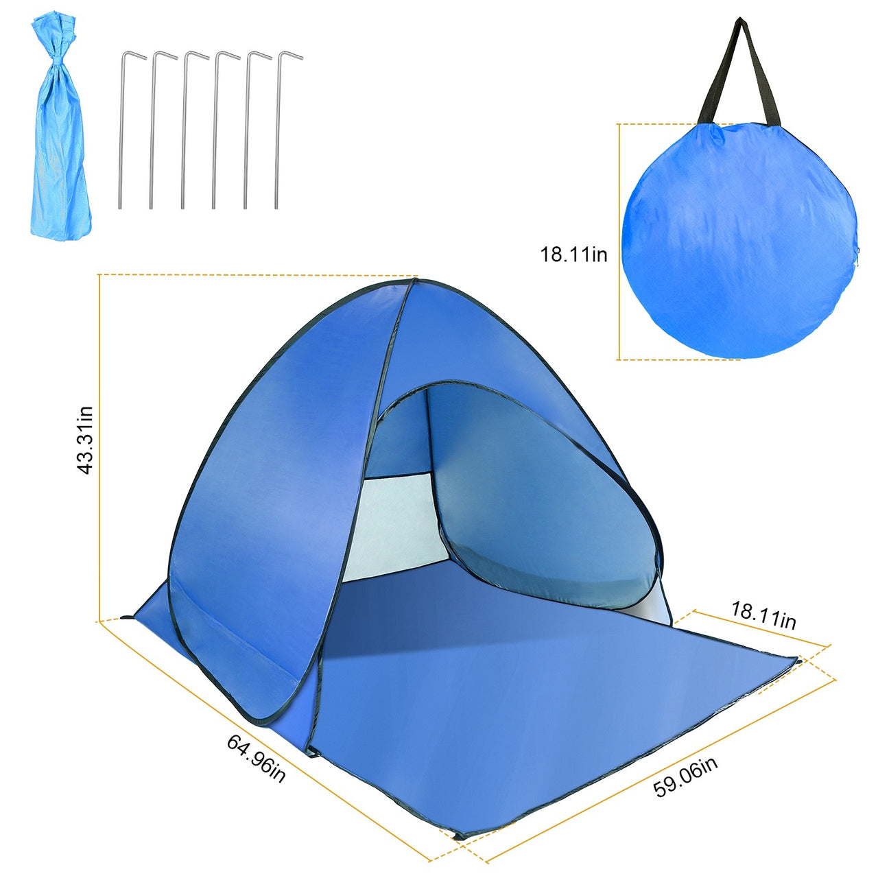 Pop Up Beach Tent Sun Shade Shelter Anti-UV Automatic Waterproof  w/ Net Window Storage Bag