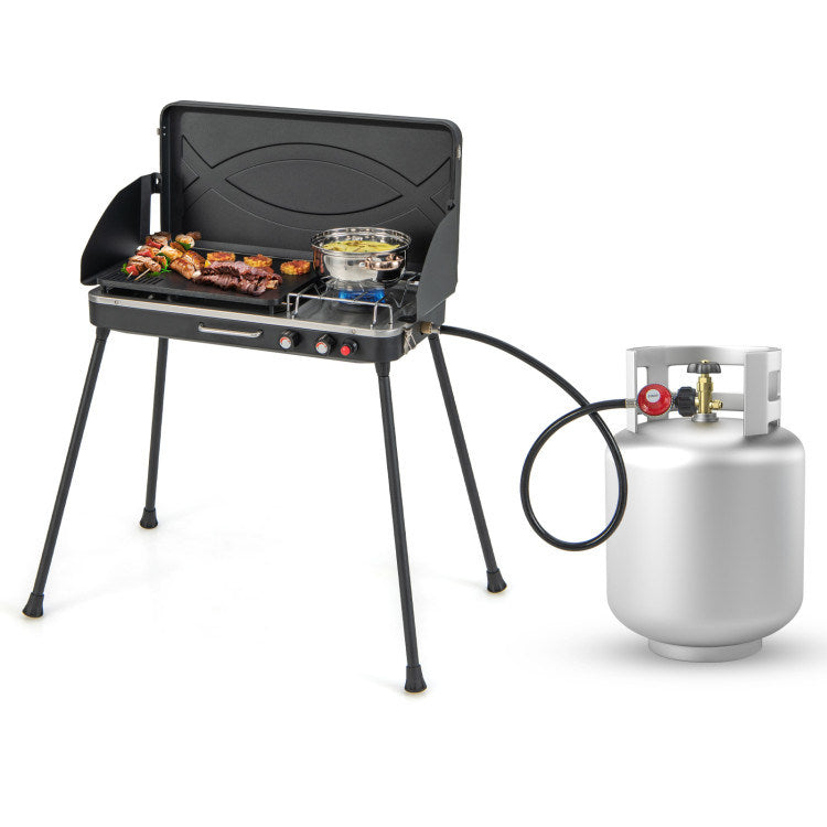 2-in-1 Gas Camping Grill and Stove with Detachable Legs