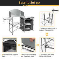 Thumbnail for Foldable Outdoor BBQ Portable Grilling Table with Windscreen Bag