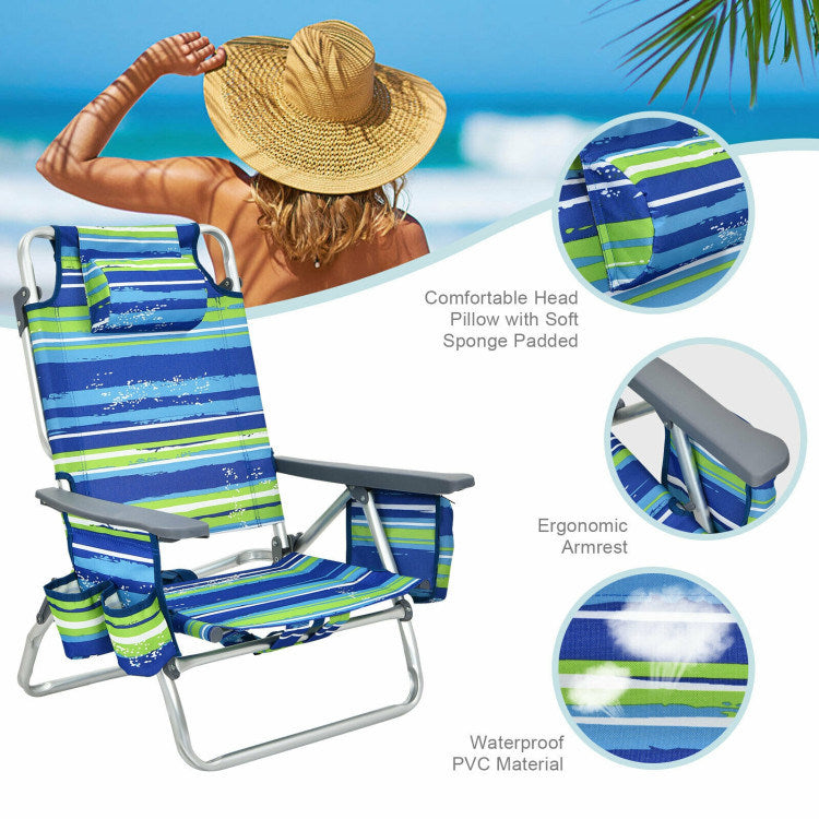 4-Pack, 5-Position Backpack Reclining Beach Chairs with Pillow