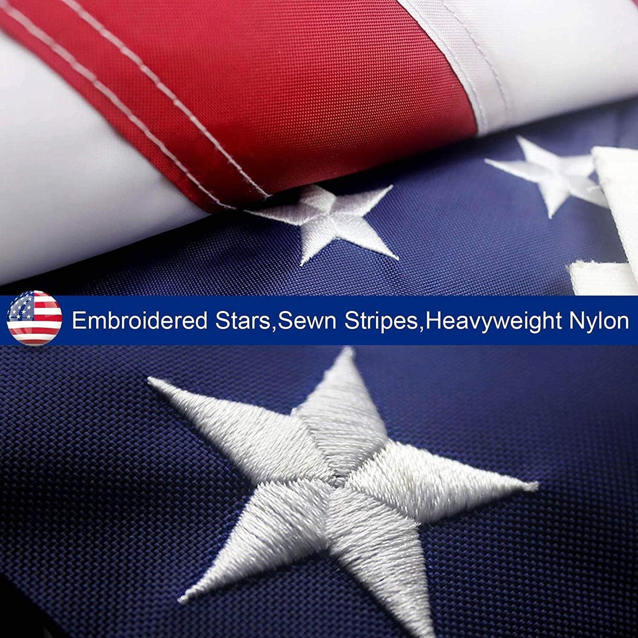 American Flag 10x15 ft, 8x12 ft, 6x10 ft, 5x8 ft, 4x6 ft, 3x5 ft, 2x3 ft, Outdoor Heavy Duty-Embroidered Stars- Sewn Stripes-Fade Resistant- Brass Grommets- All Weather