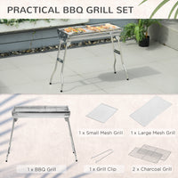 Thumbnail for Portable Charcoal Grill, Stainless Steel Folding Outdoor BBQ Grill for Backyard Cooking, Camping, Picnic, Party, Tailgating and Travel with Pan, Grill Rack, Shelves, Hooks