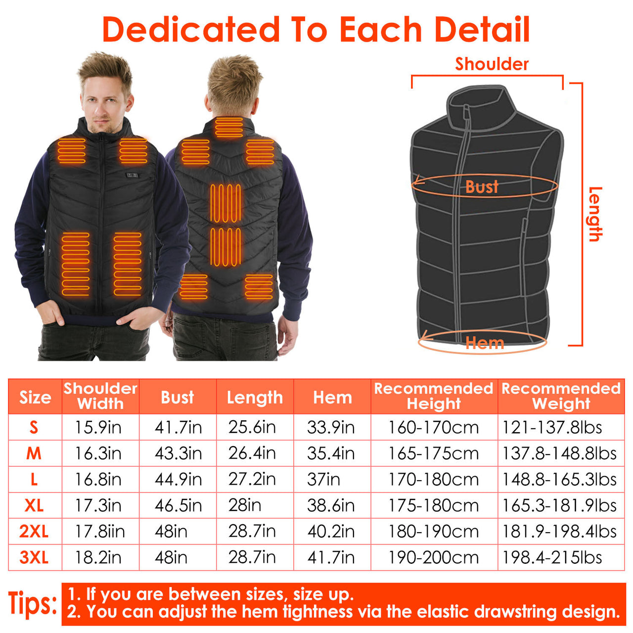 Heated Vest Electric USB Jacket Men/Women with 3 Temperature Levels