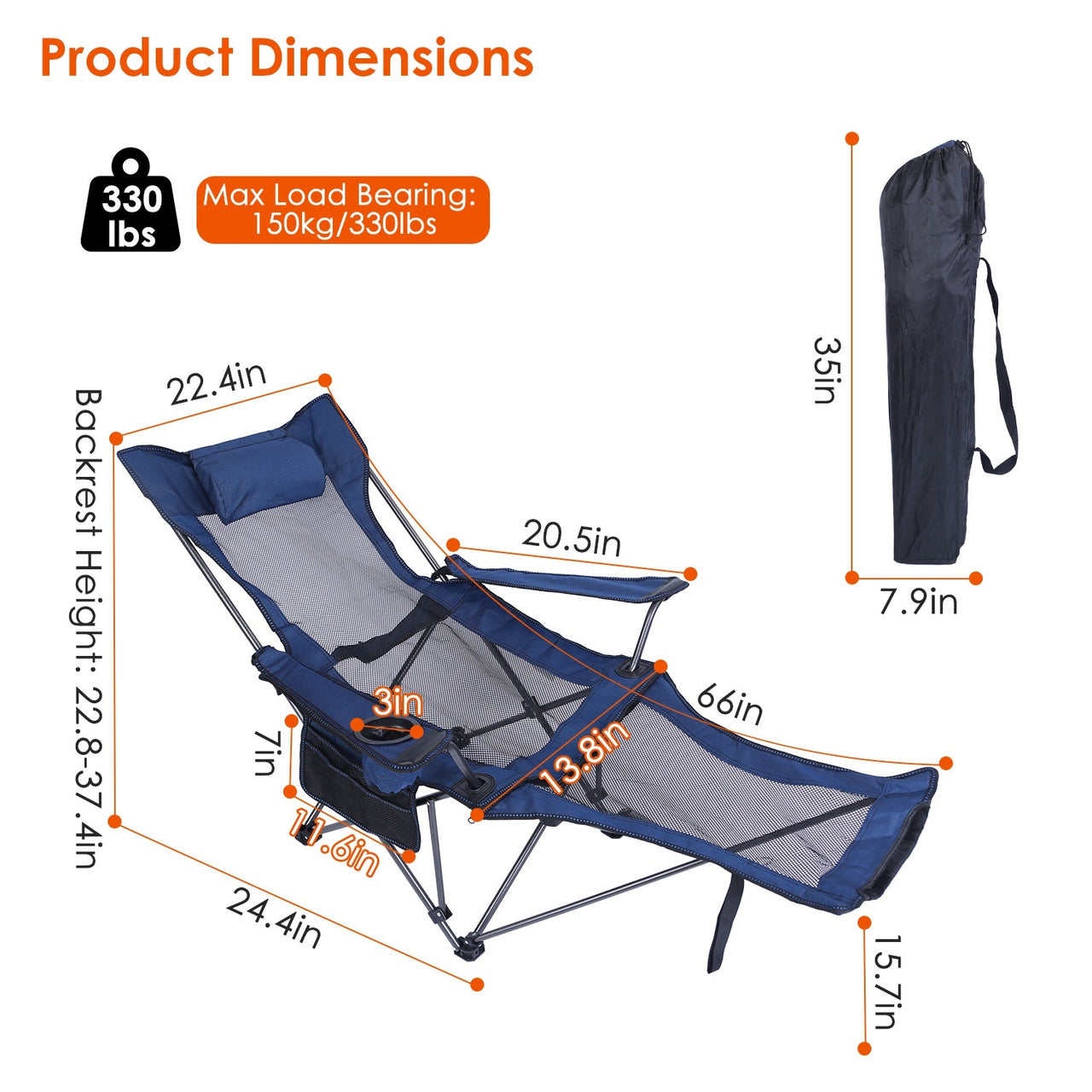 Foldable Camping Chair 330LBS Load Heavy Duty Steel