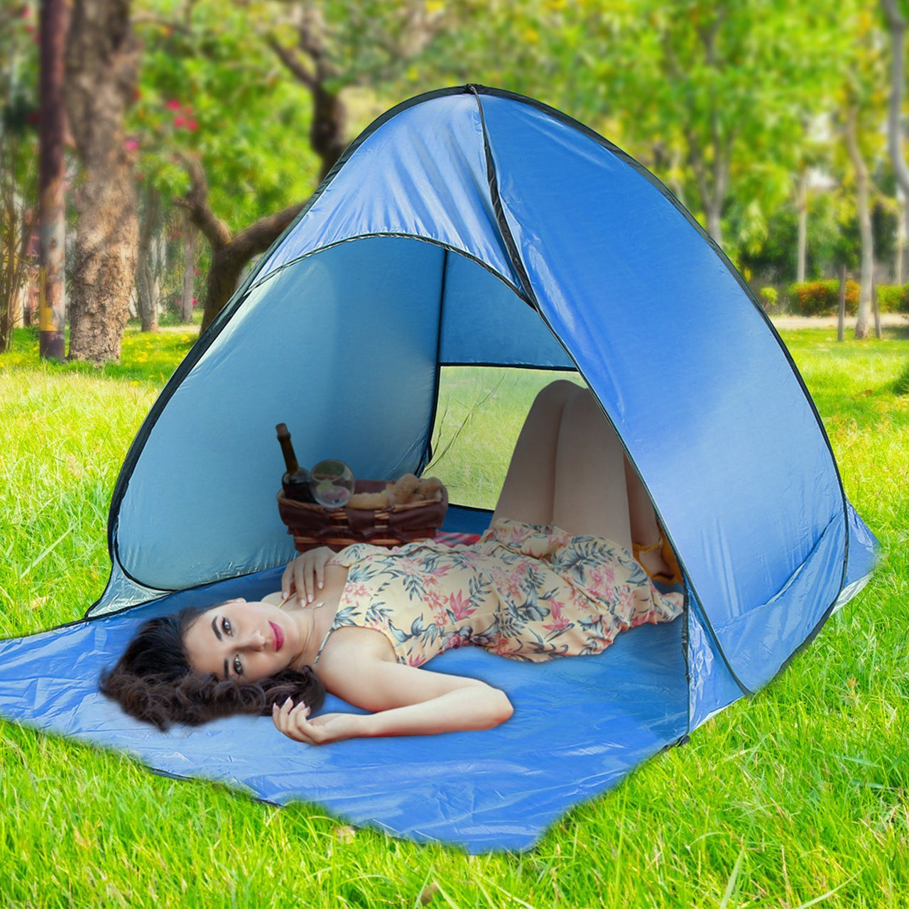 Pop Up Beach Tent Sun Shade Shelter Anti-UV Automatic Waterproof  w/ Net Window Storage Bag