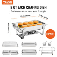 Thumbnail for VEVOR 2-Pack Rectangle Chafing Dish Set 2 Full-Size 8Qt Pan 4 Half-Size 4Qt Pans