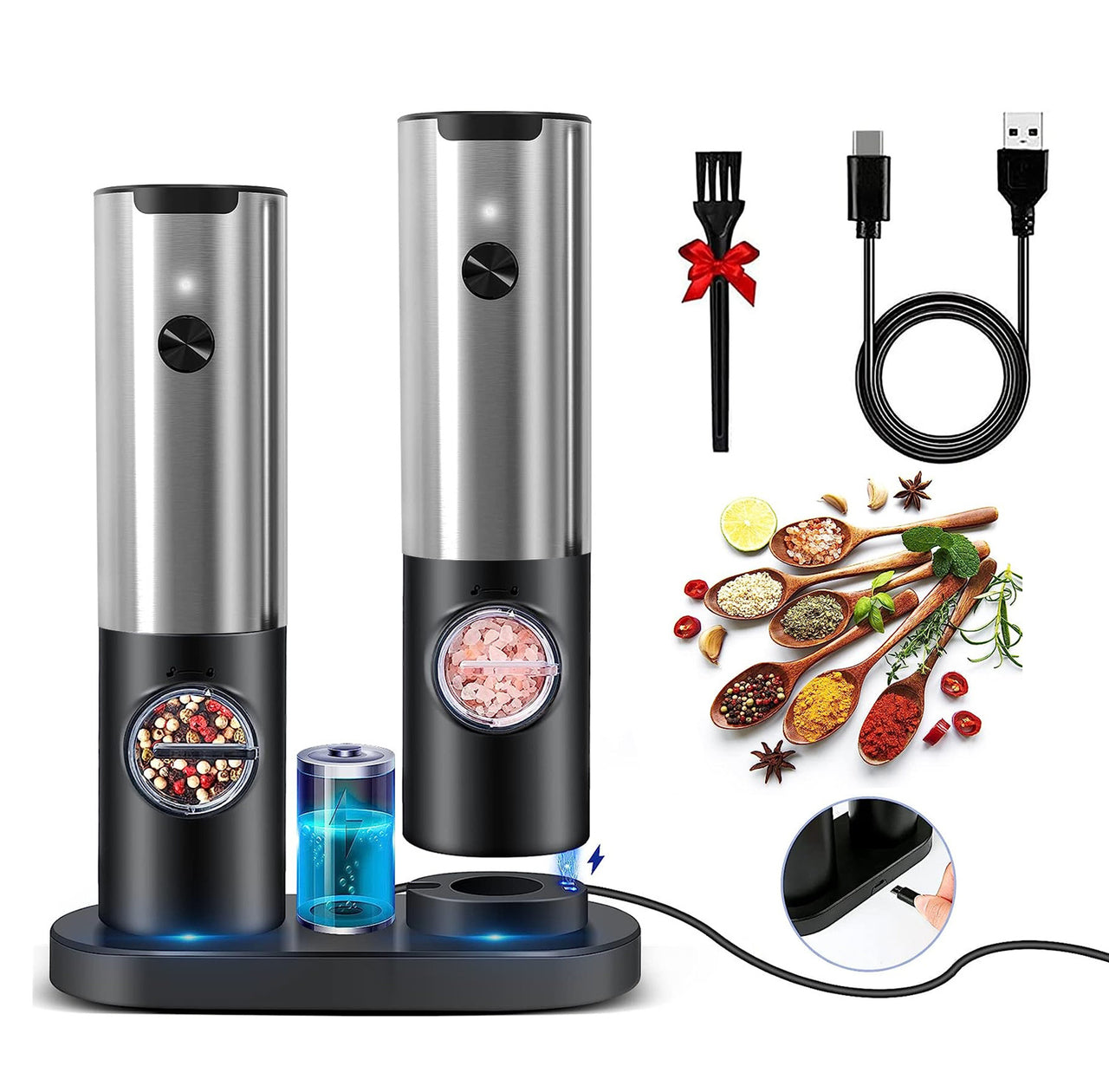 Electric Salt and Pepper Grinder Rechargeable Charging Base