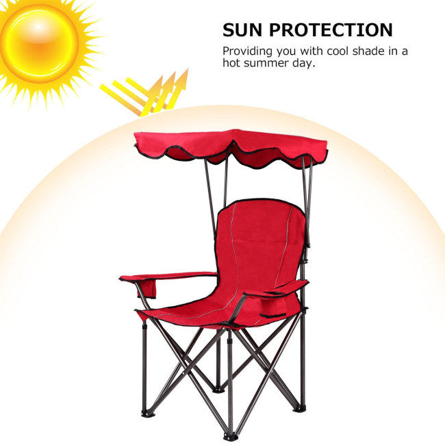 Folding Beach Canopy Chair with Cup Holders