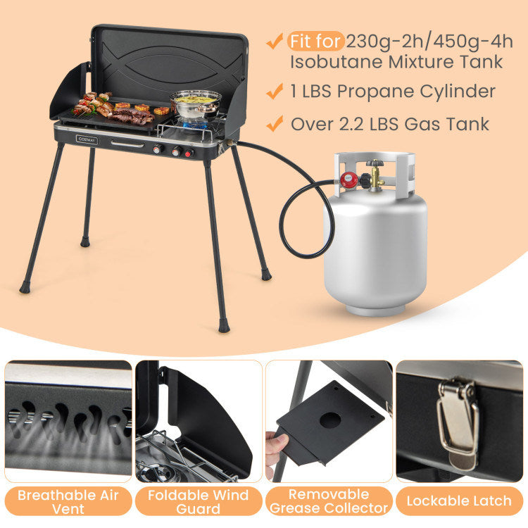 2-in-1 Gas Camping Grill and Stove with Detachable Legs