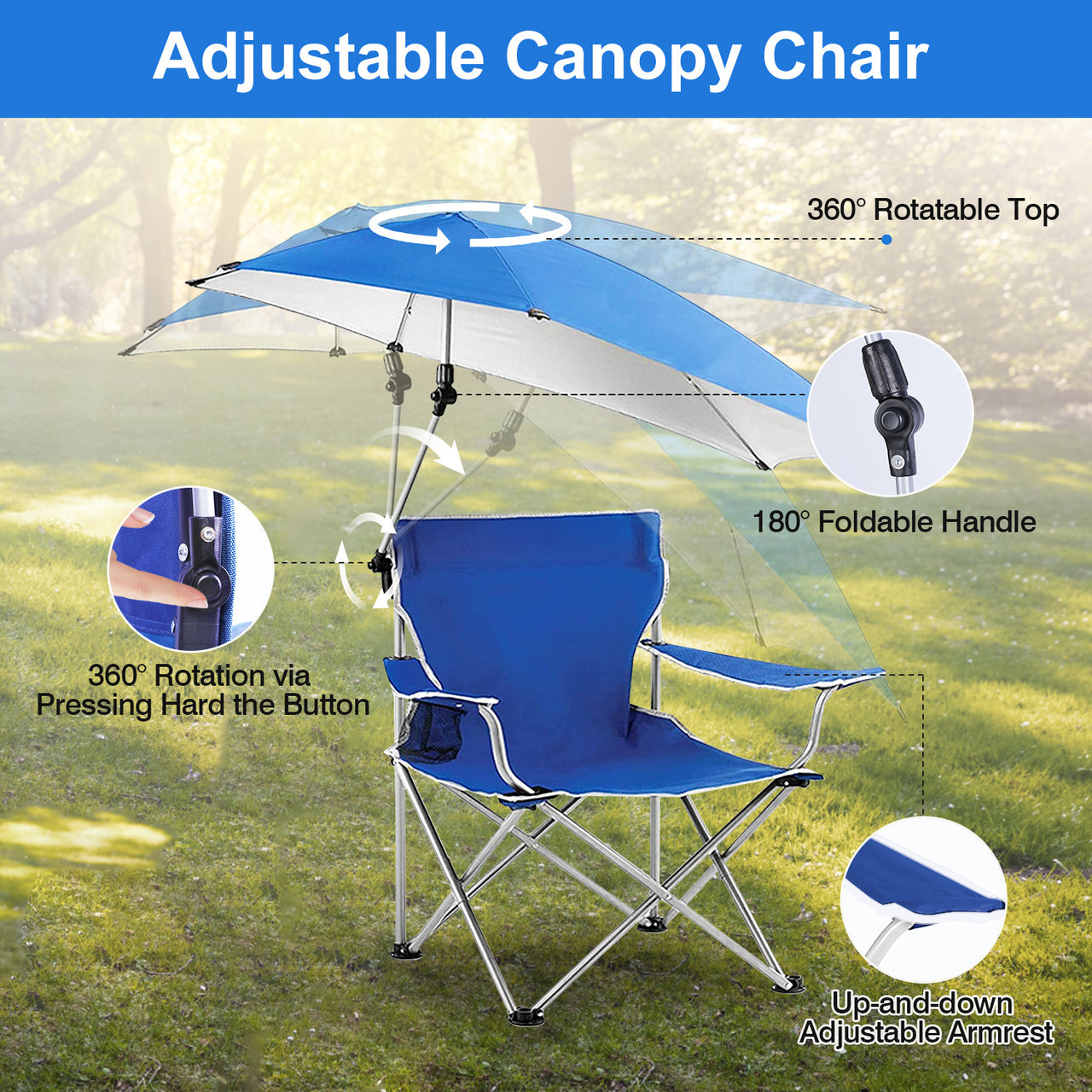 Foldable Outdoor Chair with Detachable Umbrella  Adjustable Canopy