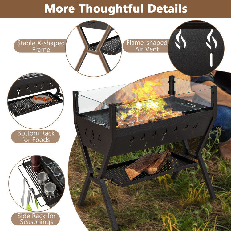 Barbecue Charcoal Grill with Wind Guard Seasoning Racks