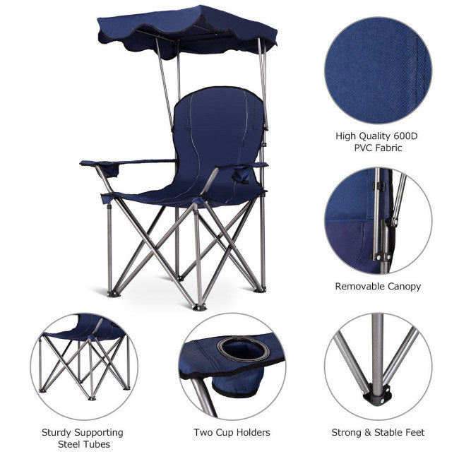 Folding Beach Canopy Chair with Cup Holders