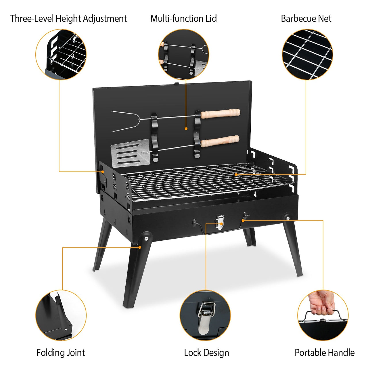 Portable Foldable Suitcase Charcoal Grill 16.7x10x17.7in