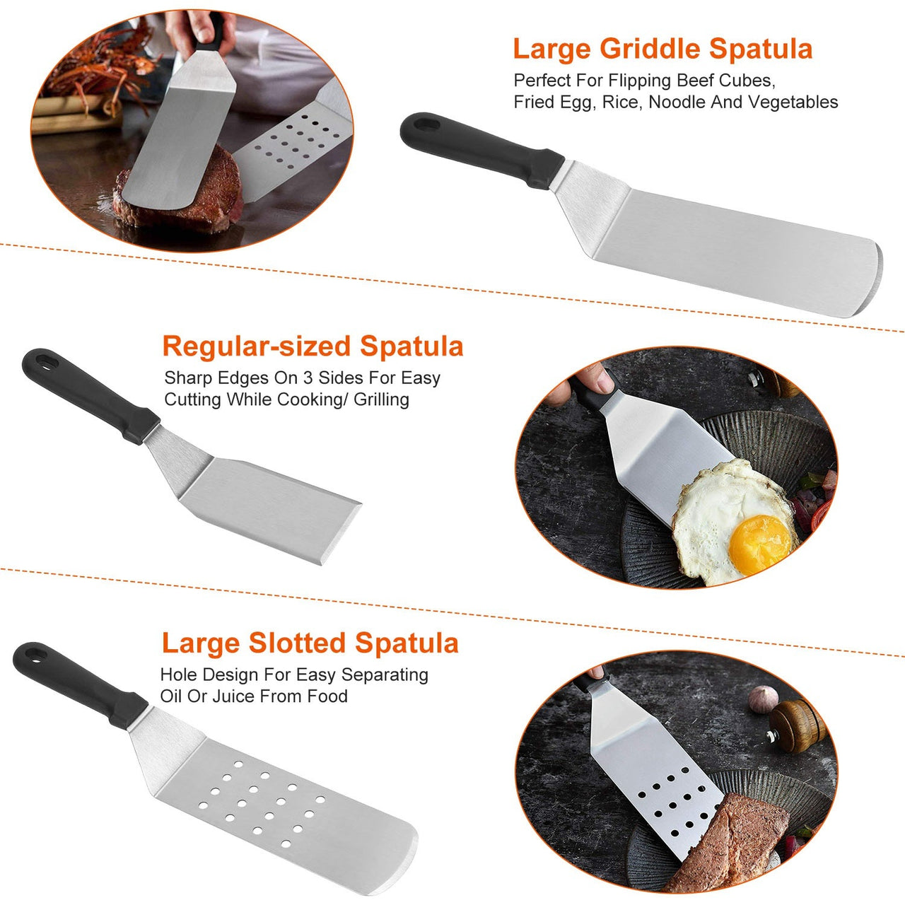 7Pcs Griddle Accessories Kit Stainless Spatulas Set