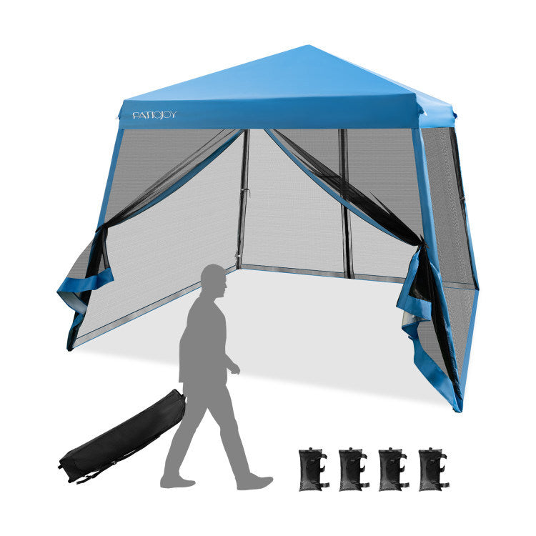 10 x 10 Feet Pop Up Canopy with Mesh Sidewalls and Roller Bag