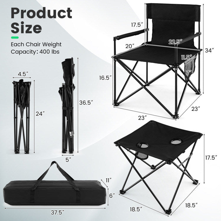 Folding Camping Chairs and Table Set with Carrying Bag