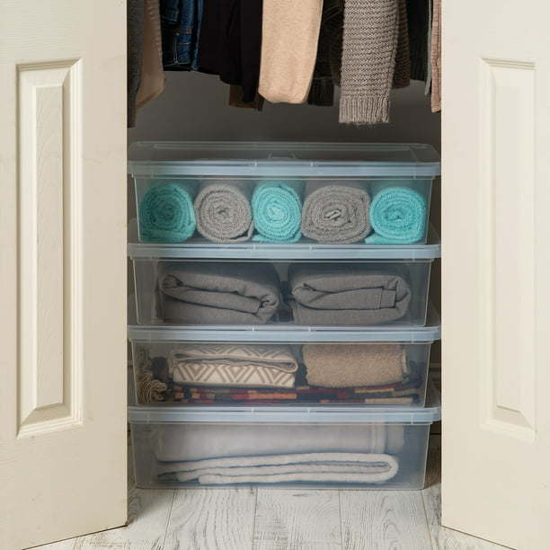 28 Quart Large Bed Plastic Storage Box, Clear, Set of 4