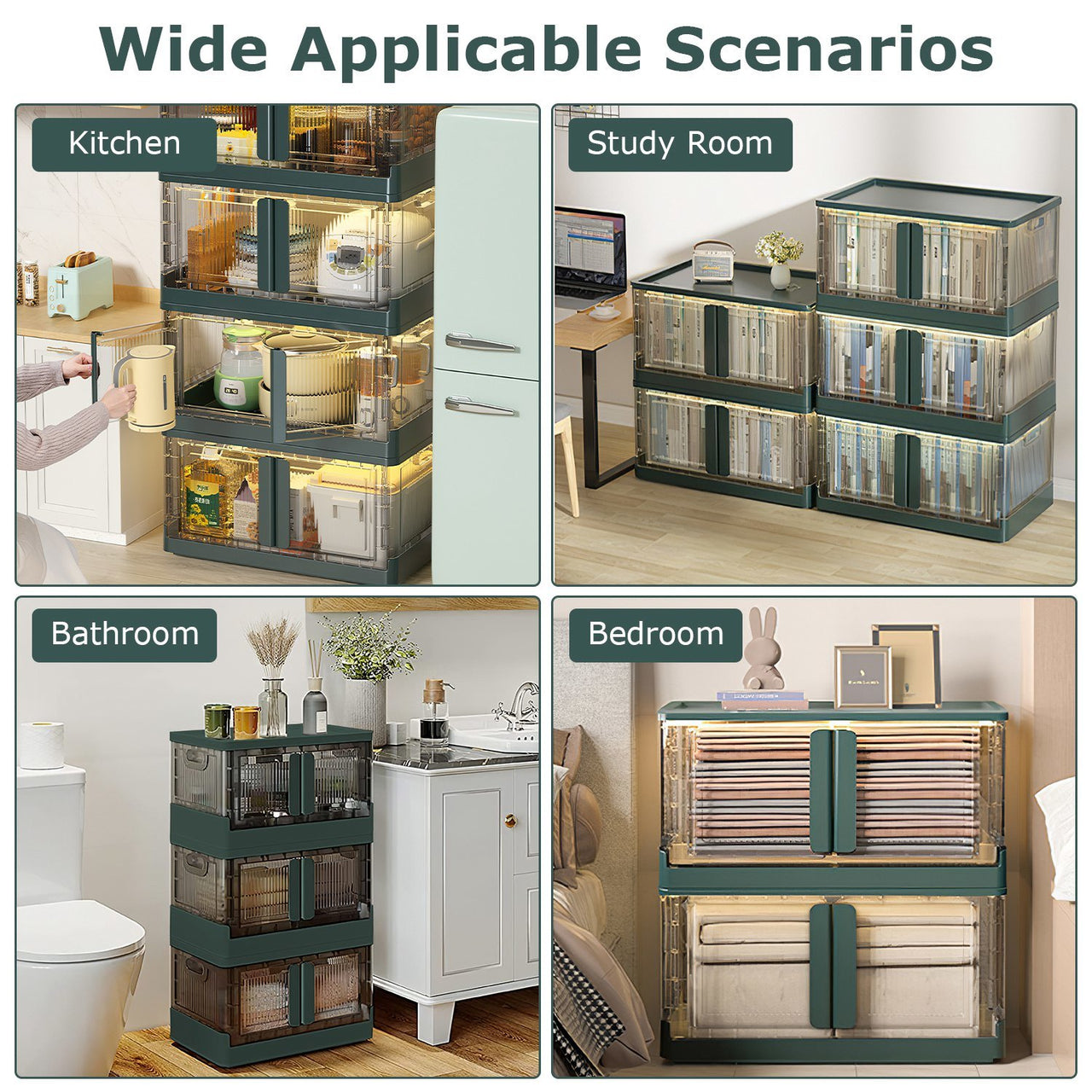 2Pcs 72L Foldable Storage Bins with Lid Collapsible Stackable Organizer Containers with Front Door Lock 4Pcs Wheels