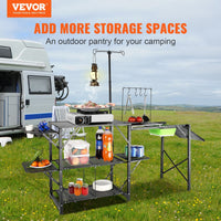 Thumbnail for VEVOR Camping Kitchen Table, One-piece Folding Portable Cook Station w/ Carrying Bag, 3 Side Tables, 2 Shelves & A Detachable Sink