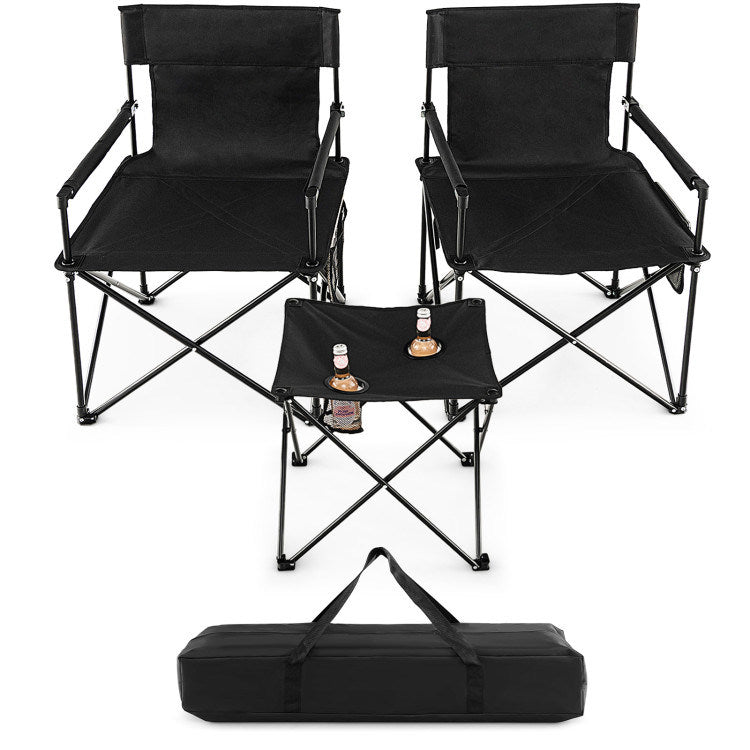 Folding Camping Chairs and Table Set with Carrying Bag