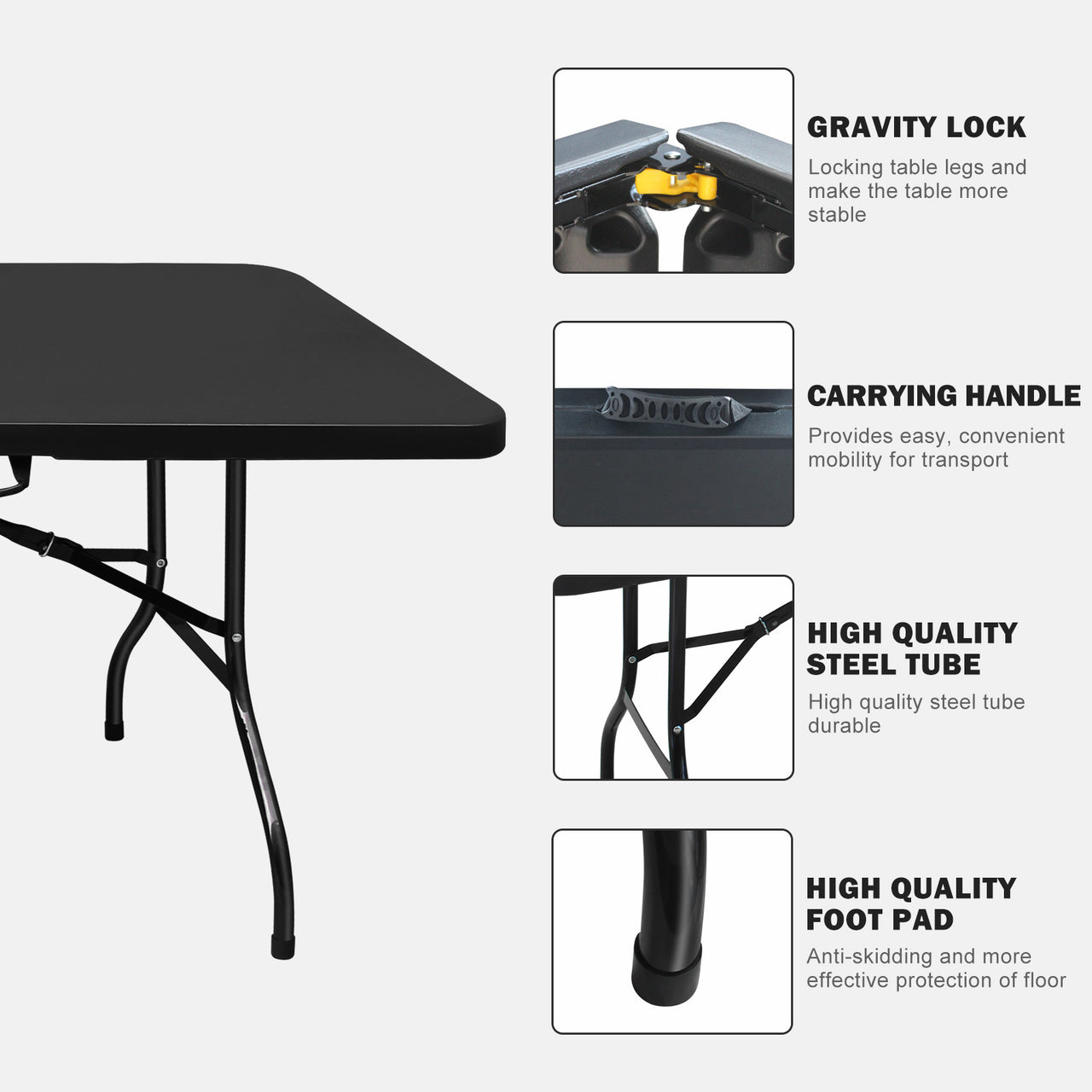 8ft Folding Table, Portable Plastic Coffee Table Height