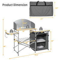 Thumbnail for Foldable Outdoor BBQ Portable Grilling Table with Windscreen Bag