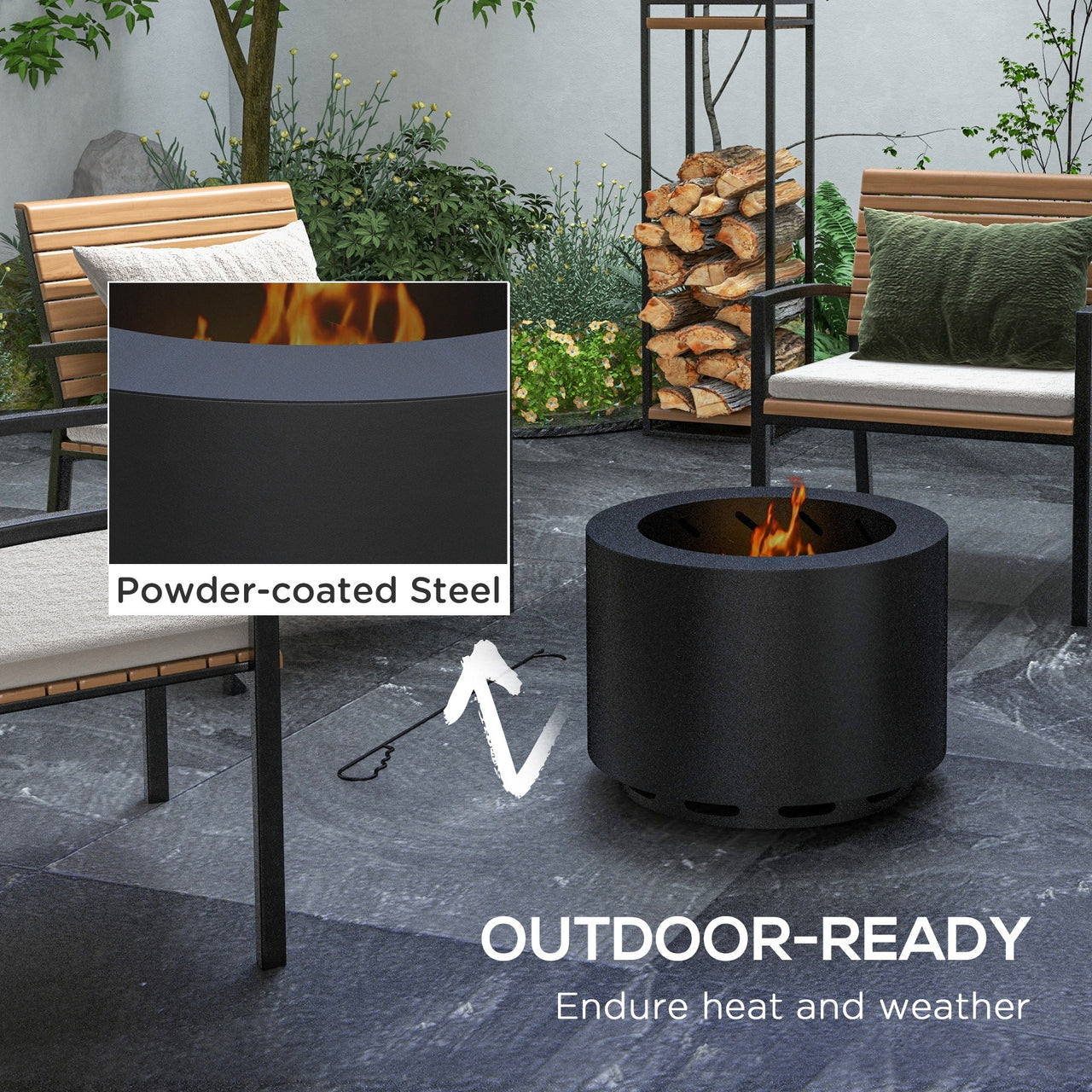 Outsunny Smokeless Fire Pit, 19" Portable Wood Burning Firepit with Poker