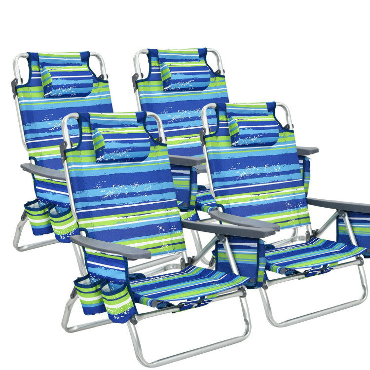 4-Pack, 5-Position Backpack Reclining Beach Chairs with Pillow