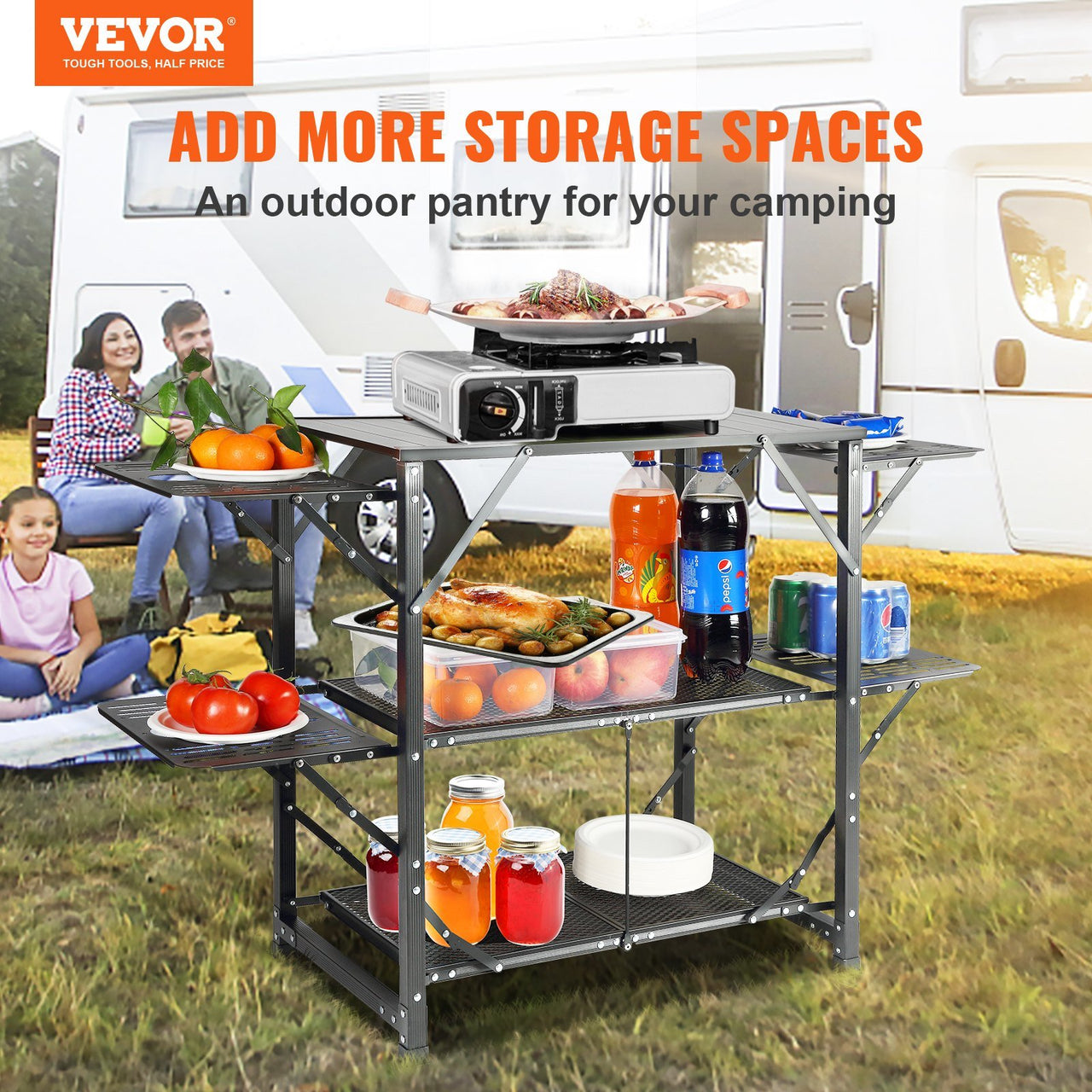VEVOR Camping Kitchen Table, One-piece Folding Portable Cook Station w/ Carrying Bag