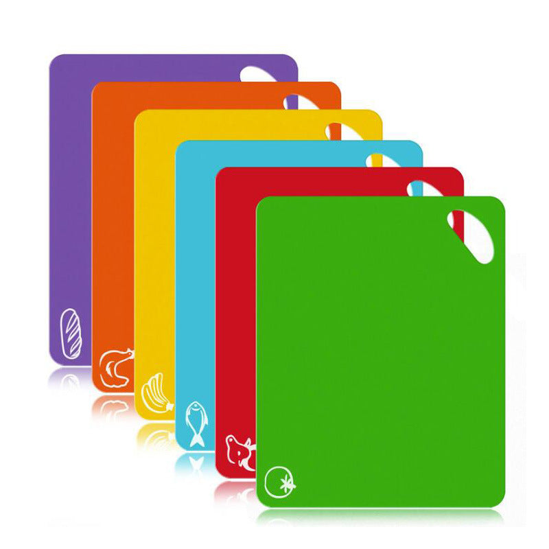 Set of 6 Colored Chopping Board Mats with Food Icons & Easy-Grip Handles