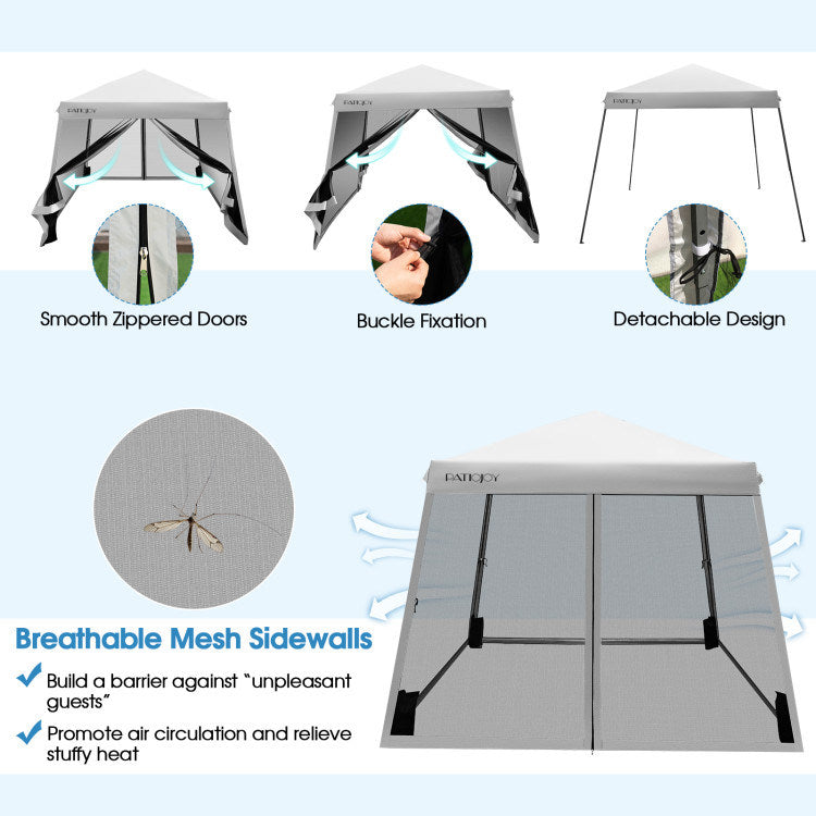 10 x 10 Feet Pop Up Canopy with Mesh Sidewalls and Roller Bag