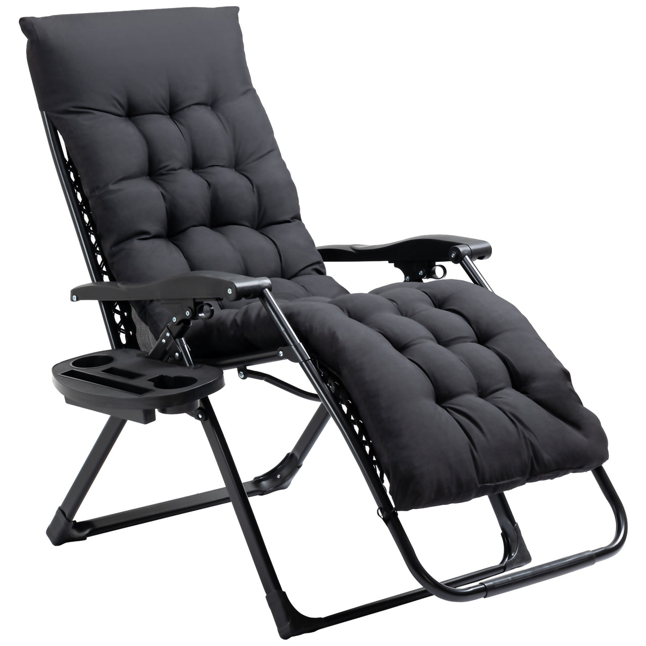 Outsunny Zero Gravity Chair, Folding Reclining Lounge Chair with Padded Cushion, Side Tray, Supports over 300 lbs., Black