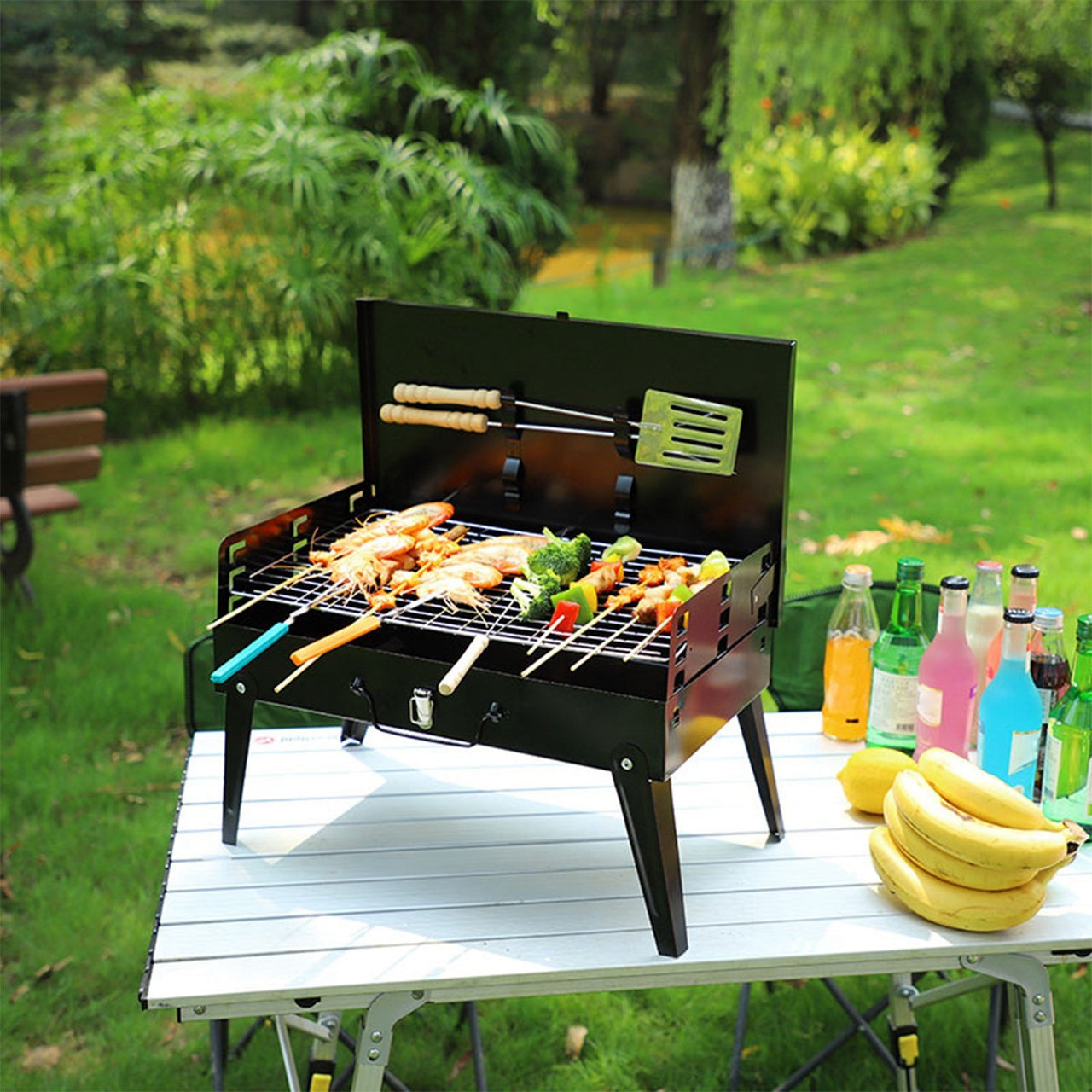 Portable Foldable Suitcase Charcoal Grill 16.7x10x17.7in