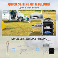 Thumbnail for VEVOR Camping Kitchen Table with Storage Carrying Bag-Aluminum Cook Station-1 Cupboard, Detachable Windscreen