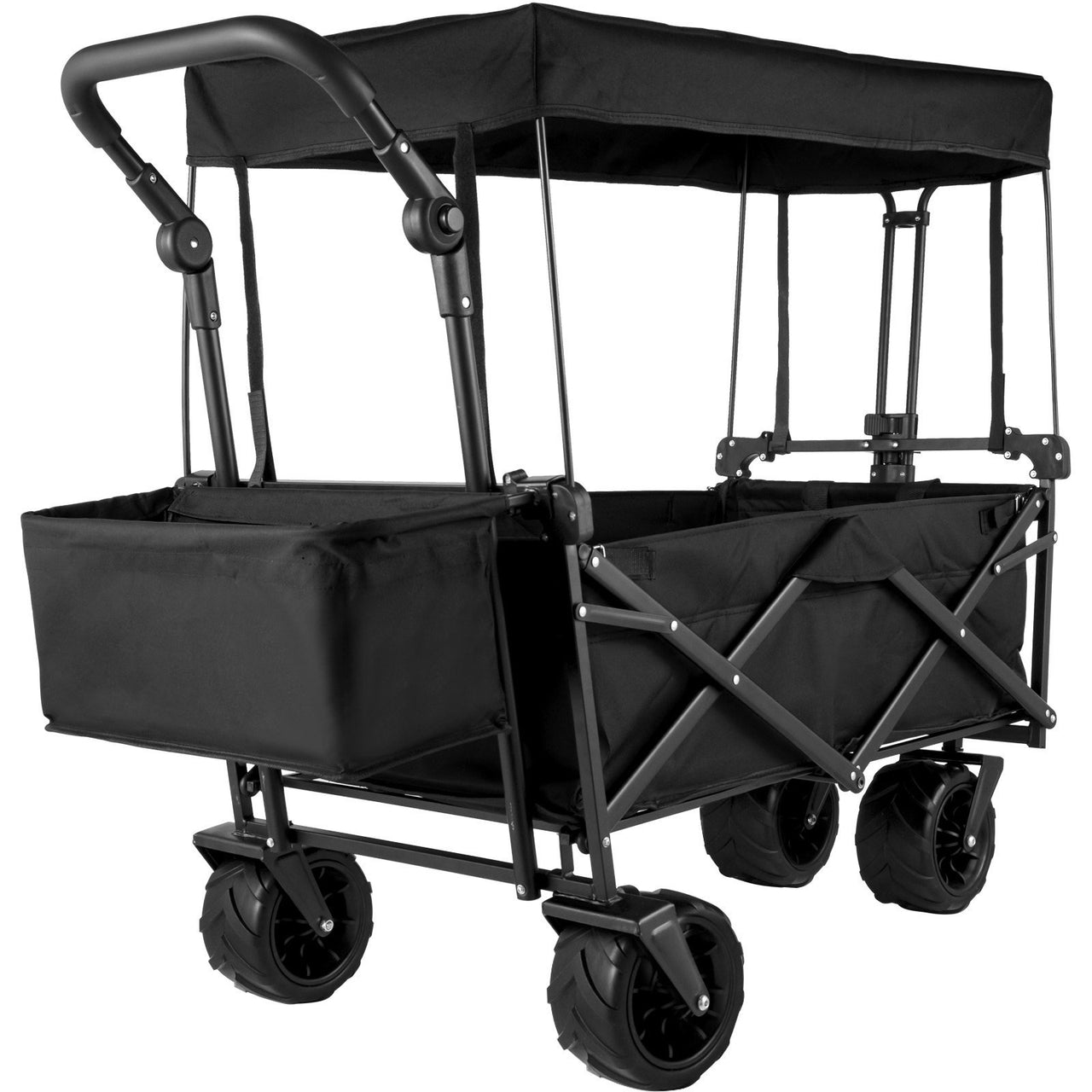 VEVOR Extra Large Collapsible Utility Cart with Removable Canopy-Black