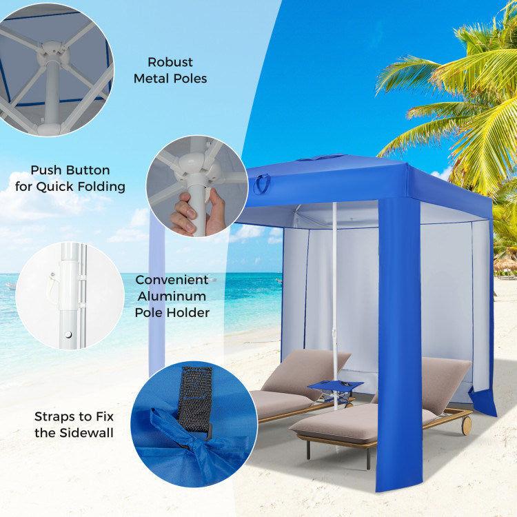 Beach Canopy Cabana Tent with Detachable Sidewall and Folding Table