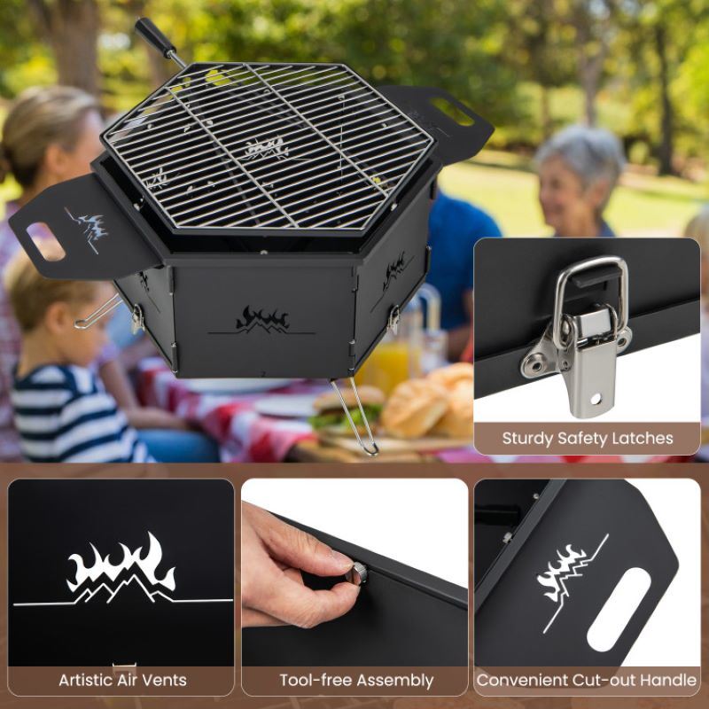 Portable Charcoal Grill Stove with Foldable Body