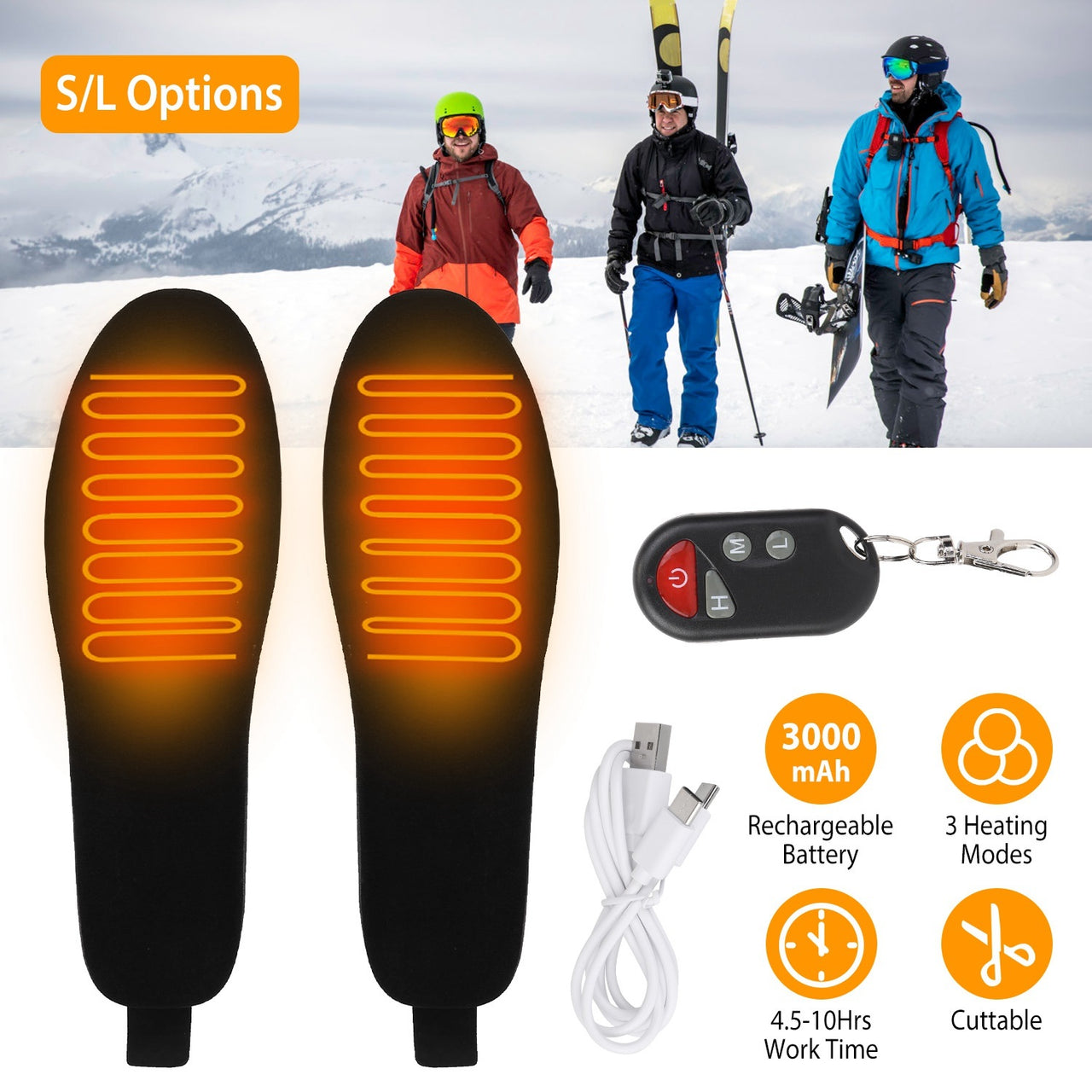 Heated Insoles, Electric Foot Warmer 3000mAh Rechargeable Battery