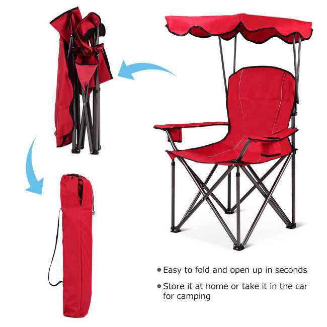 Folding Beach Canopy Chair with Cup Holders