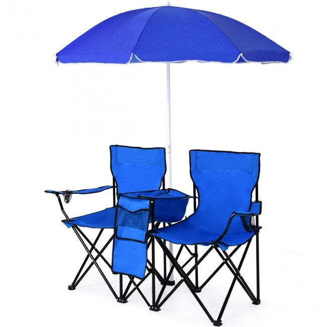 Portable Folding Picnic Double Chair With Umbrella