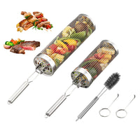 Thumbnail for 2Pack Rolling Grill BasketsStainless Steel Barbecue Grill Grates with 2 Handles 2 Hooks