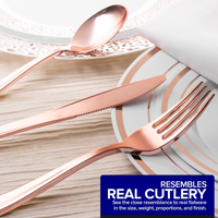 Thumbnail for 75 Pieces Heavy Duty (Rose Gold) Plastic Silverware Set, Disposable Cutlery Set, Great for Parties, Weddings, and Catering, Flatware Utensils Included: 25 Forks, 25 Spoons, 25 Knives, Stock Your Home