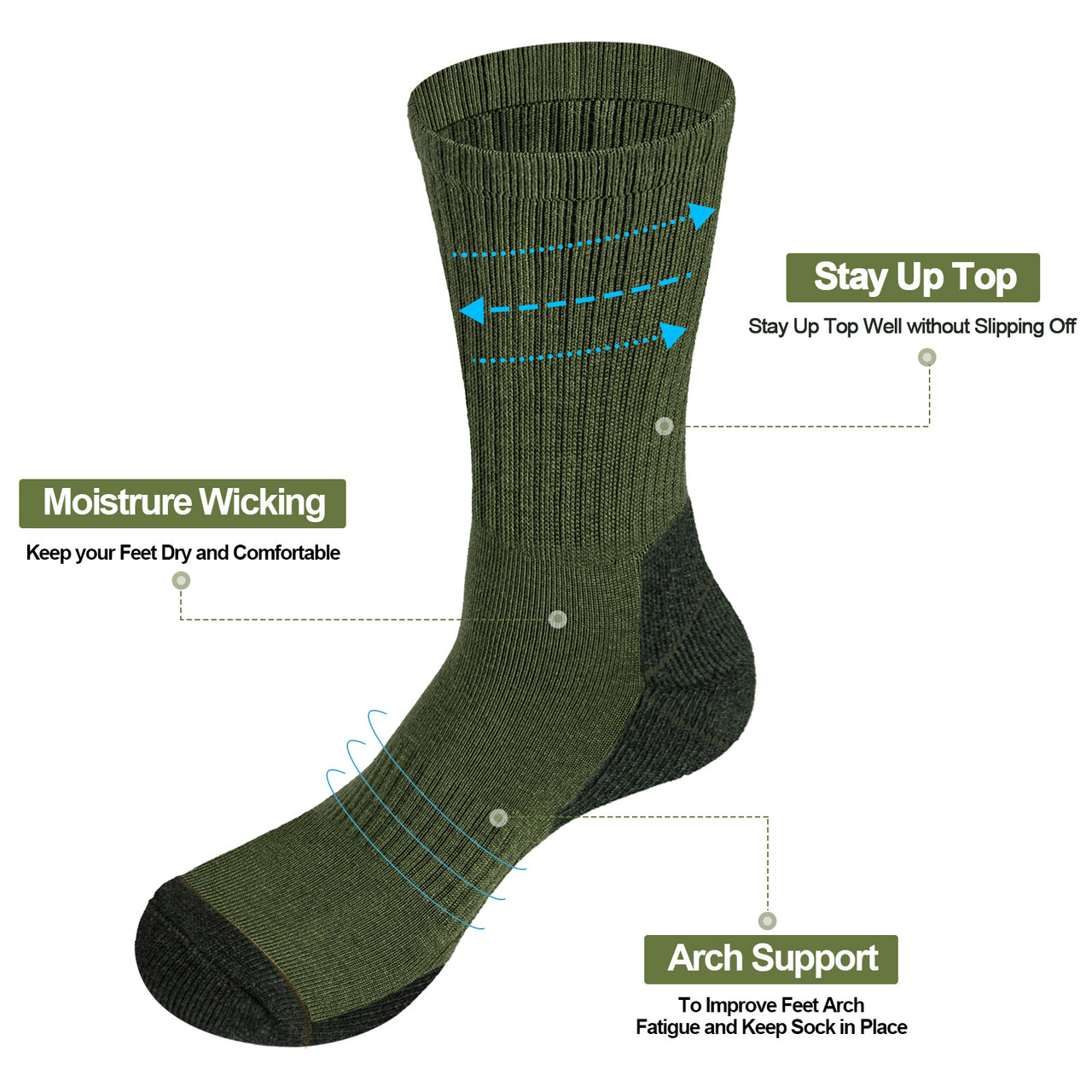 Moisture Wicking Mid Calf Thermal Socks( 5 Pairs/Pack)