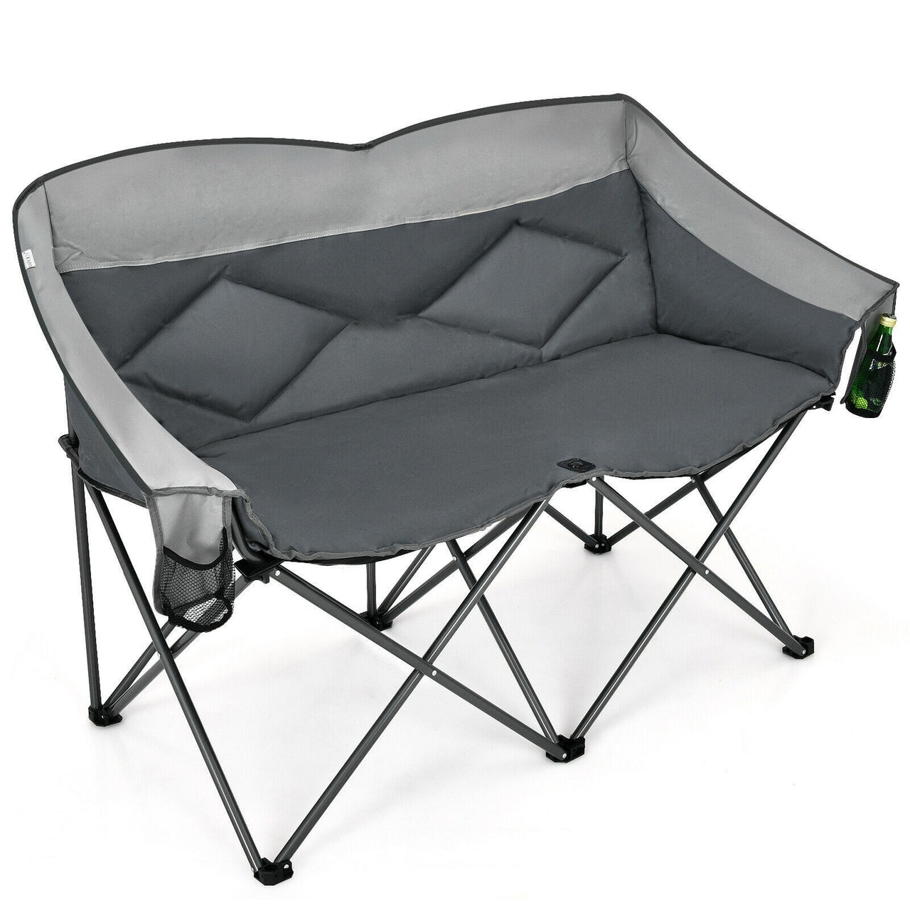 Folding Loveseat Camping Chair with Bags and Padded Backrest