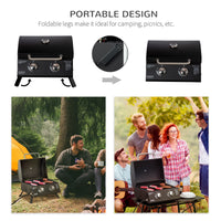 Thumbnail for Outsunny 2 Burner Propane Gas Grill Outdoor Portable Tabletop BBQ with Foldable Legs, Lid, Thermometer