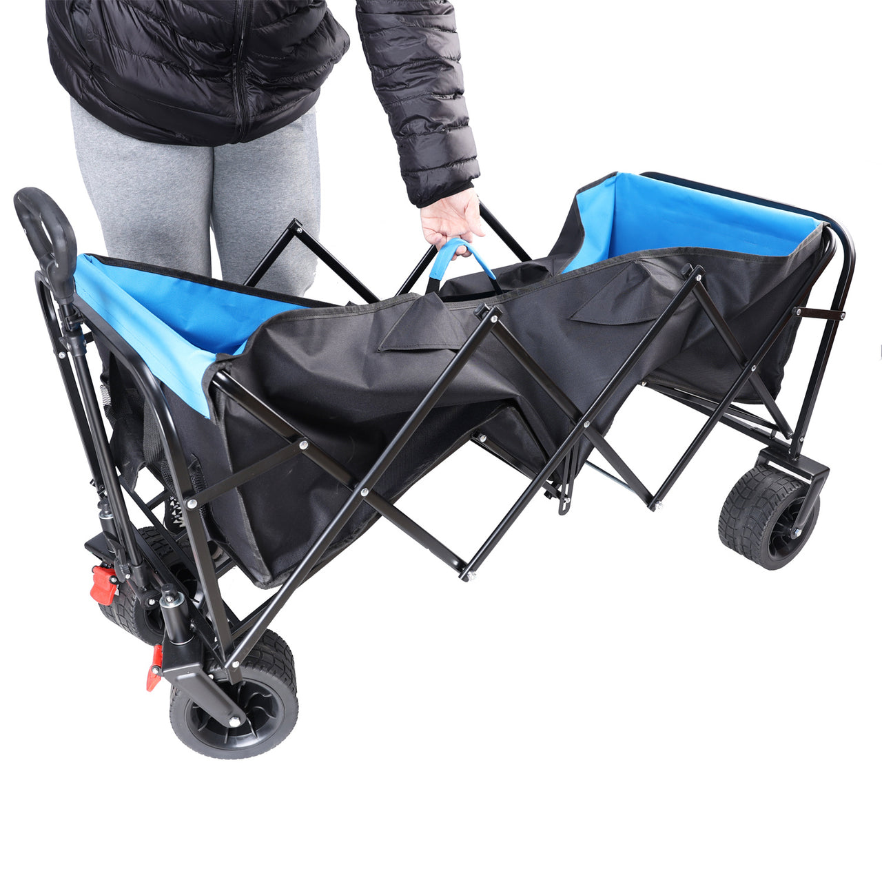 Large Capacity Folding Wagon Cart Extra Long  (black + blue)