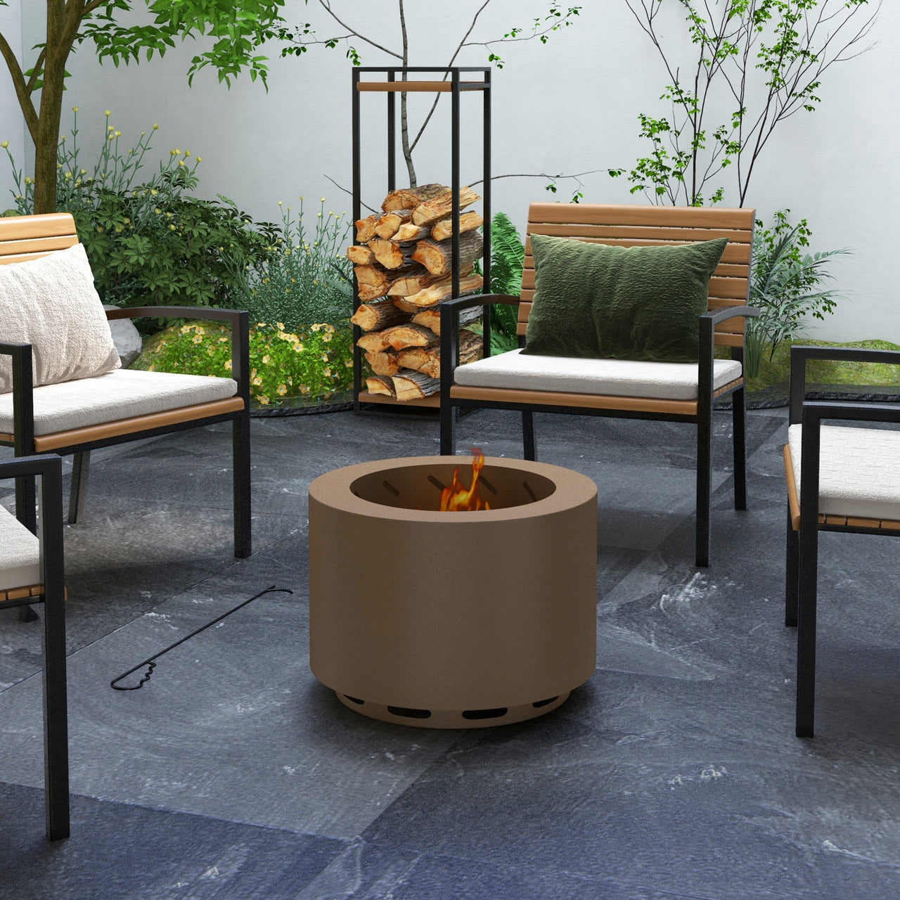 Outsunny Smokeless Fire Pit, 19" Portable Smokeless Wood Burning Firepit with Poker