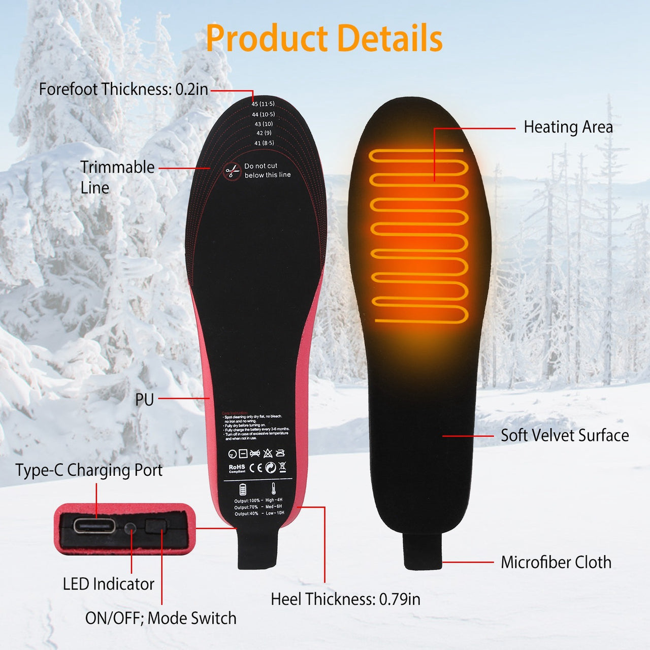 Heated Insoles, Electric Foot Warmer 3000mAh Rechargeable Battery