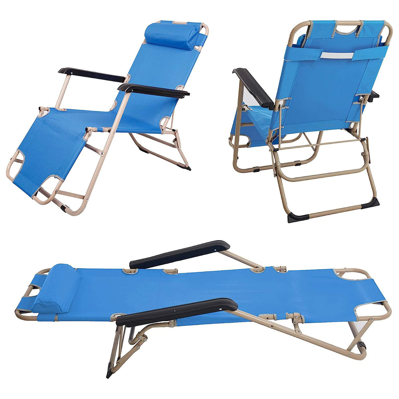 Set of 2 Portable Chaise Lounge Chair 60" Dark Blue/Blue