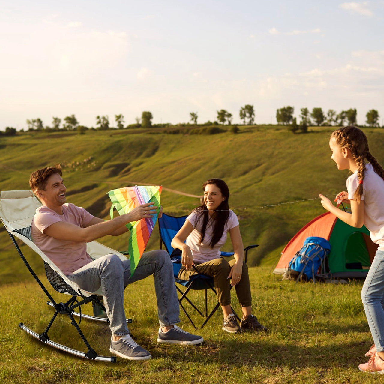 Portable Camping Rocking Chair with Carry Bag, High Back